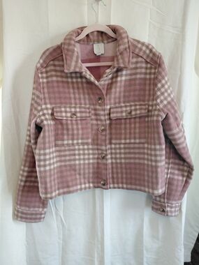 Joie Pink and Cream Plaid Button-Up Shacket